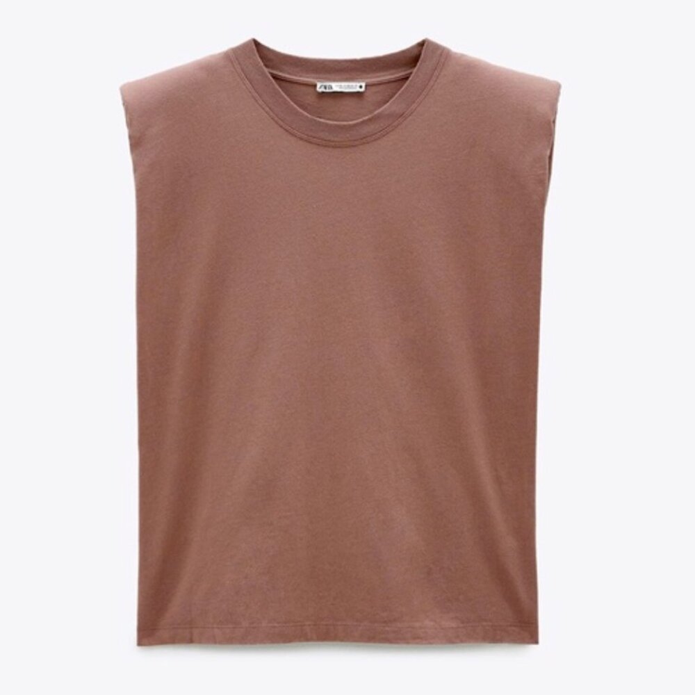 Zara Brown Sleeveless Shoulder Pad Shirt